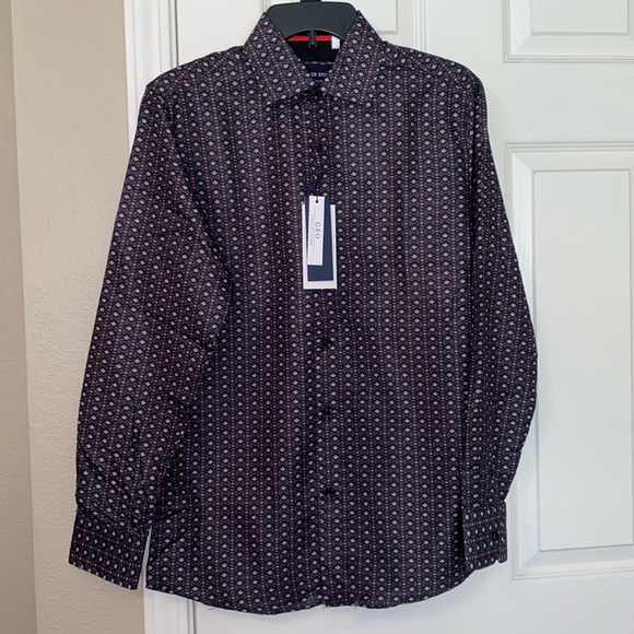 Men’s S Silver Stone Grey Black Red Geometric Button Down Shirt - Picture 1 of 5